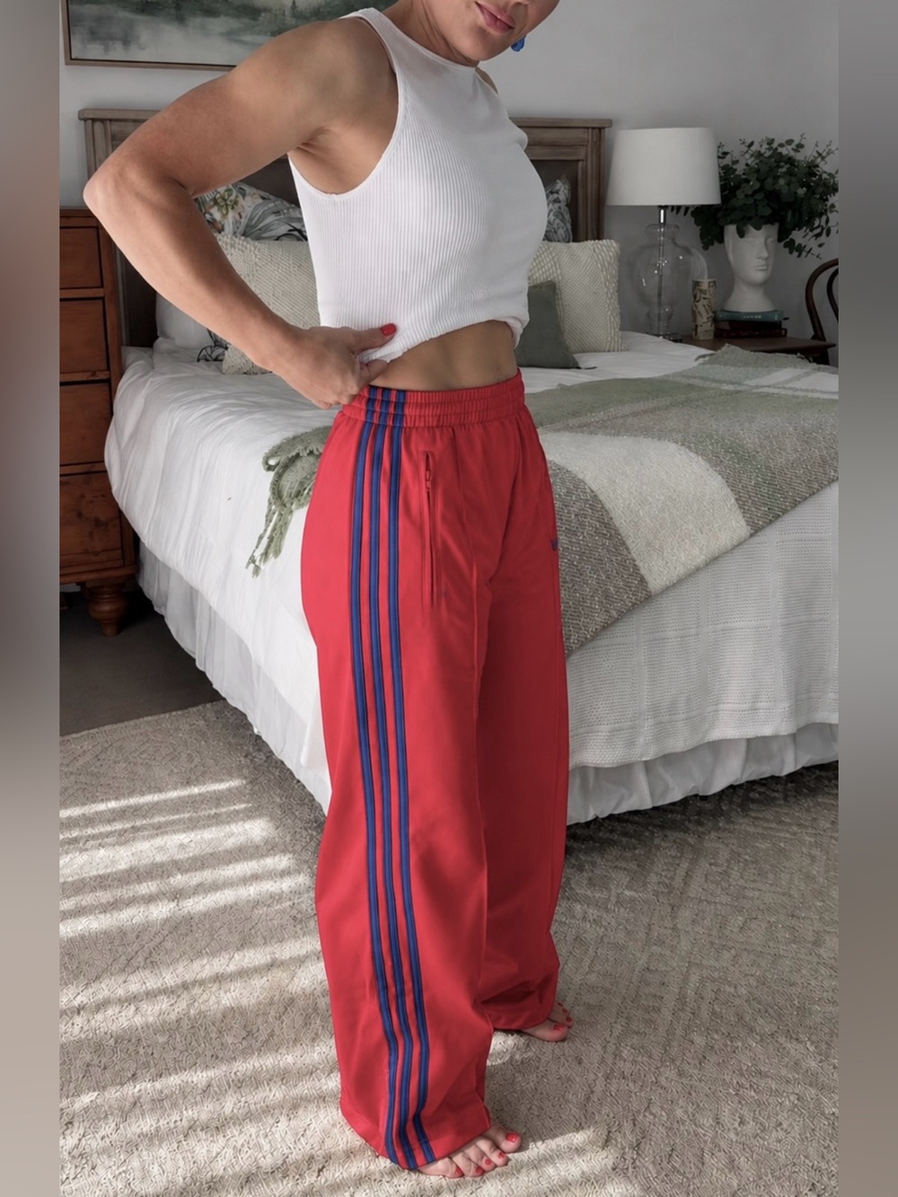 adidas Classic Firebird Women’s Loose Track Pants Khaki or Semi Lucid Red - Picture 8 of 16